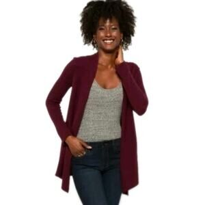 41 Hawthorn Womens L Cashmere Open Drape Cardigan Sweater Burgundy Minimalist
